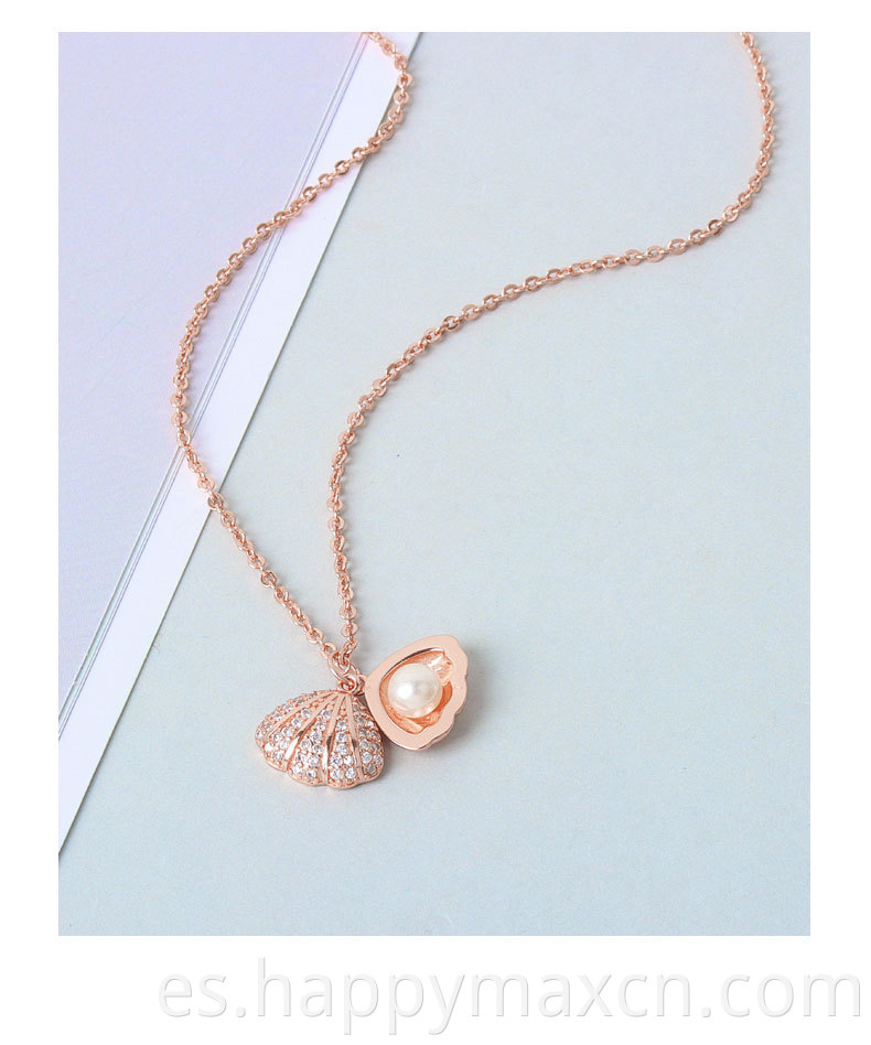 Allados Plata Collar de perlas de concha de oro rosa de plata